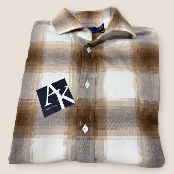 Polo Ralph Lauren Womens Plaid Neutral Flannel Button Down Shirt Medium - Picture 7 of 10